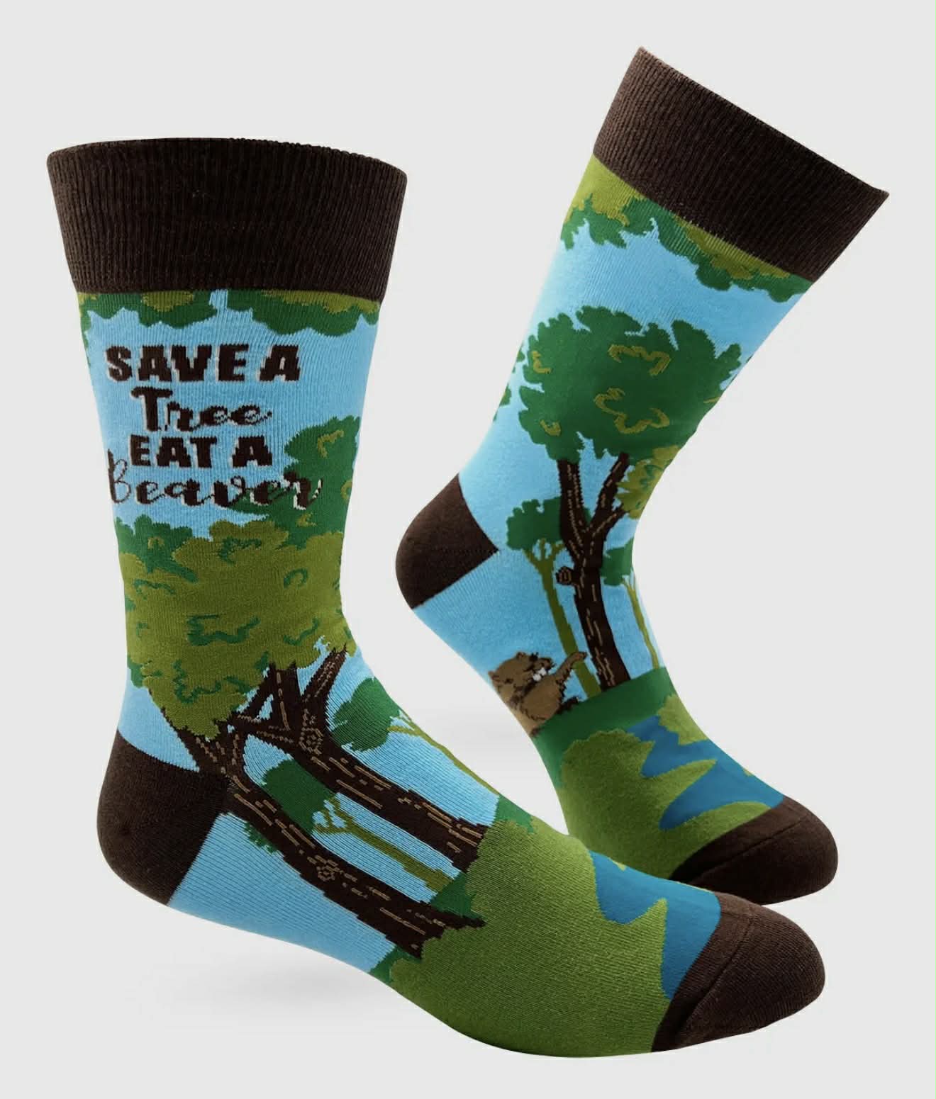 Save the Tree Eat A Beaver Men's Novelty Crew Socks