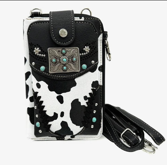 Rectangle Concho Cow Print Western Phone Wallet