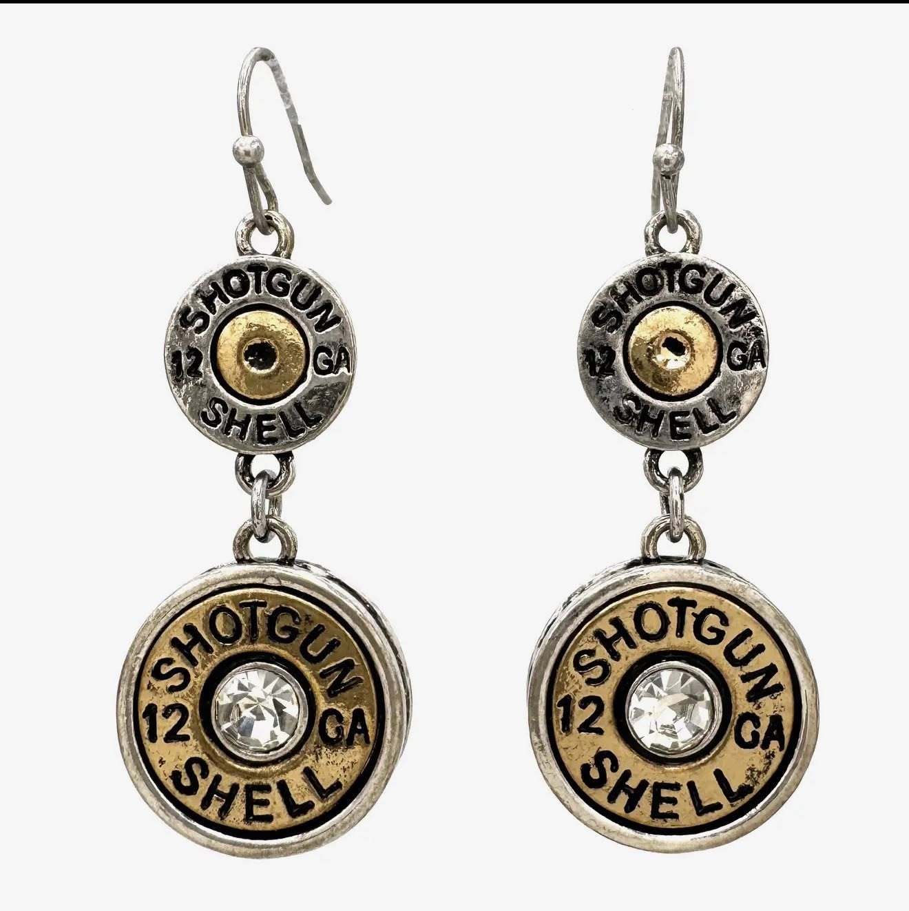 Classic Rhinestone Duo Shotgun Shell Dangle Hook Earrings