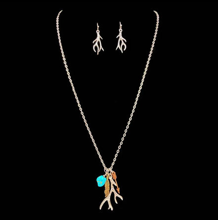 Deer Antler Feather Arrow Turquoise Chain Necklace
