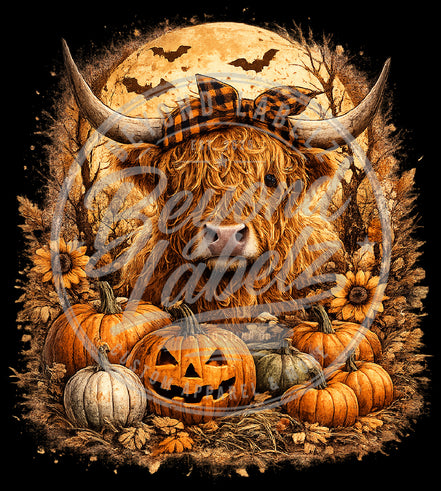Highland Cow and Pumpkins
