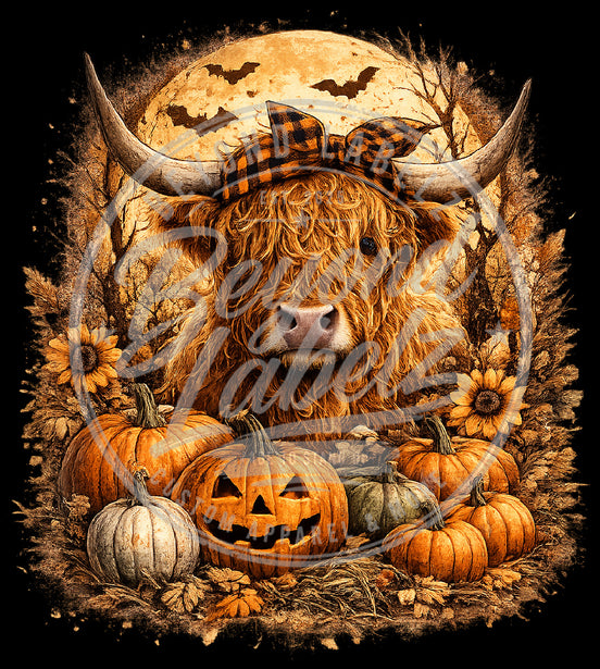 Highland Cow and Pumpkins