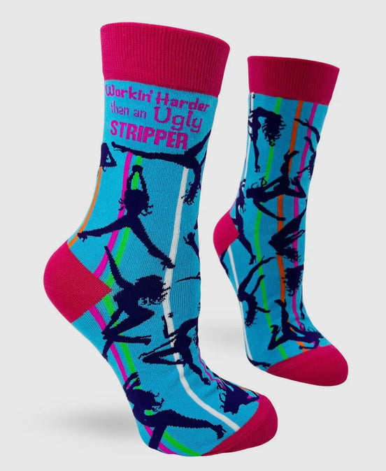 Workin' Harder Than An Ugly Stripper Women's Crew Socks