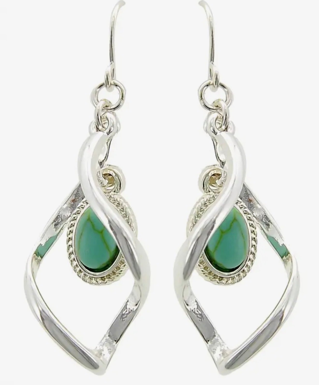 Blue Glitter Twist Frame Open Wave Metal Earrings