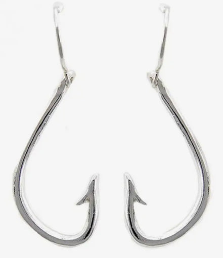 Silver 3D Barbed Hook, Fishing Hook Metal Earrings