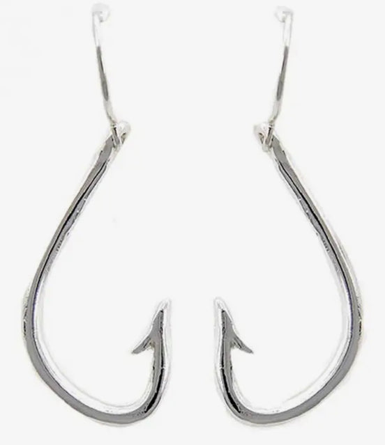Silver 3D Barbed Hook, Fishing Hook Metal Earrings