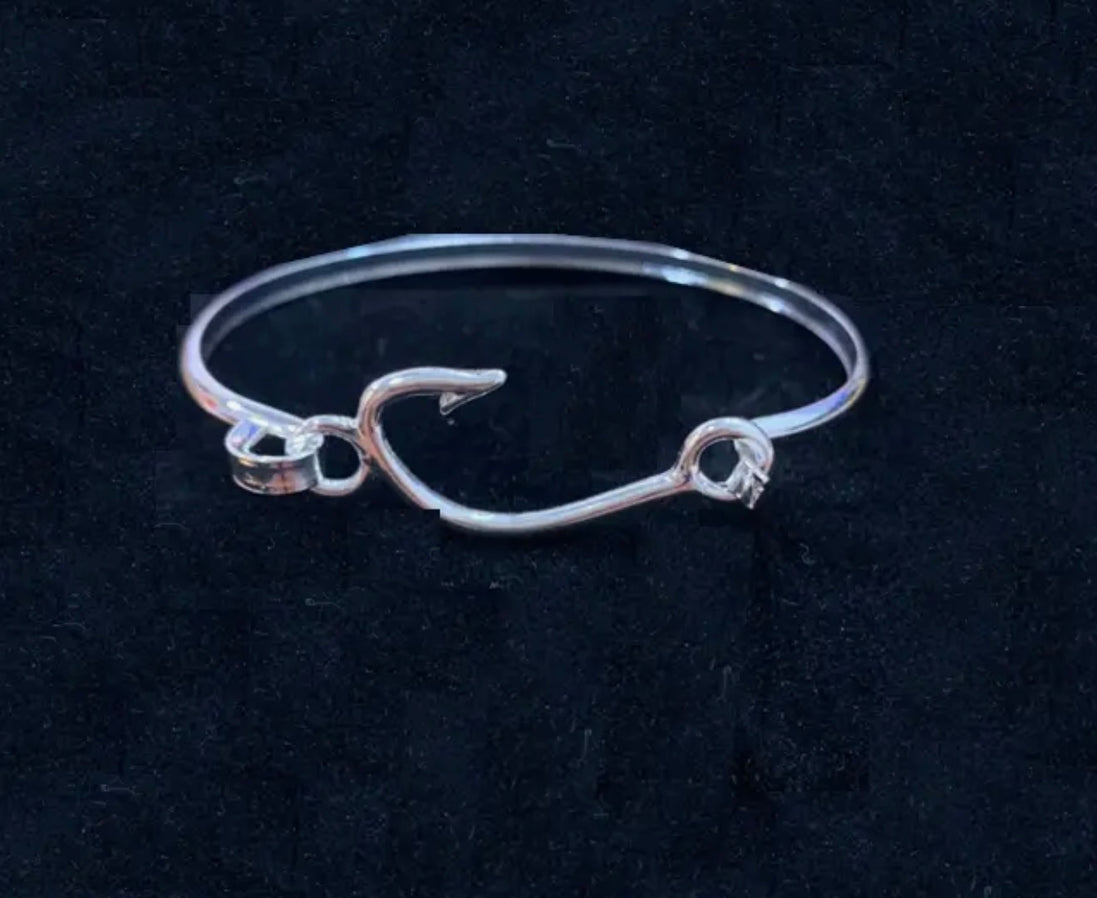 Silver Barbed Hook Fishing Casting Bangle Bracelet