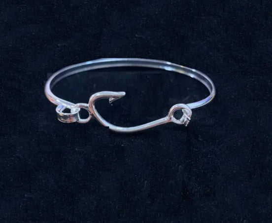 Silver Barbed Hook Fishing Casting Bangle Bracelet