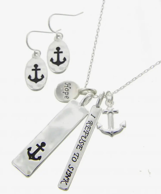I Refuse To Sink_hope_anchor Charm Necklace Set